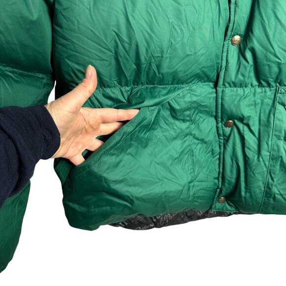 L.L. Bean Down Puffer Jacket Green Womens Size XL Snap Front Retro Classic Style - Picture 7 of 16